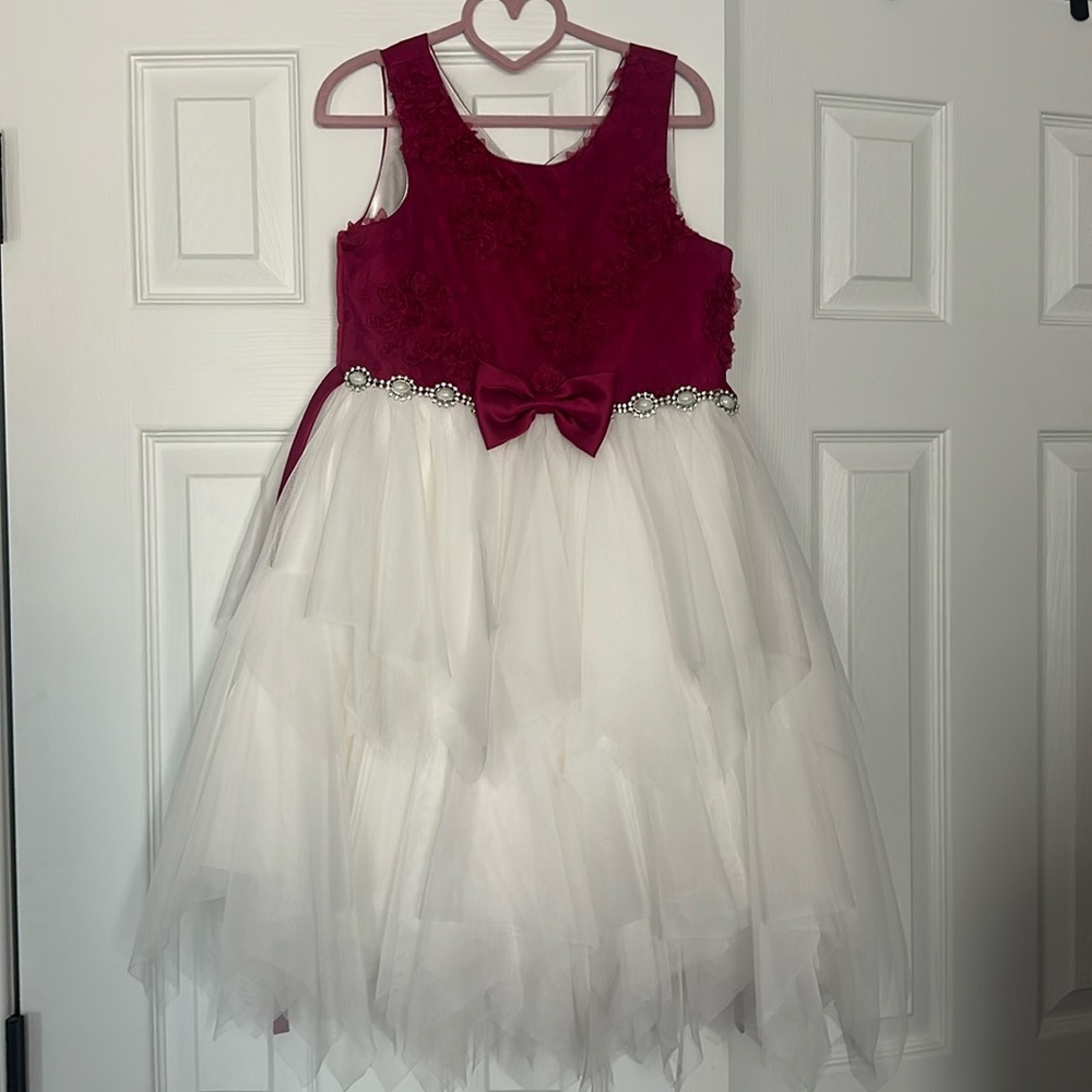 American princess girls dress white and burgundy